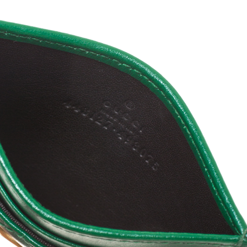 

Gucci Green Leather GG Marmont Card Holder, Beige