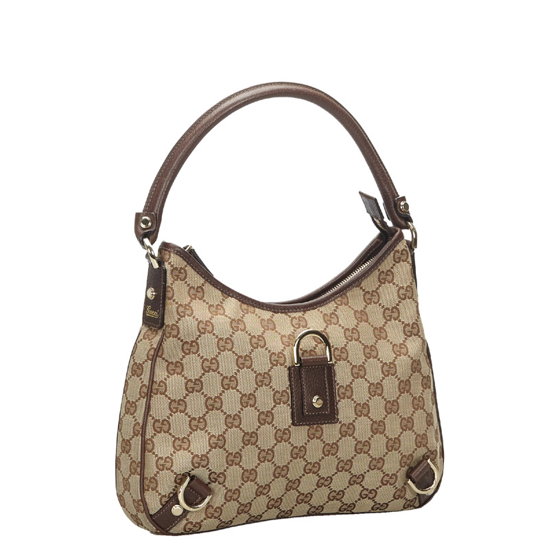 

Gucci Beige/Brown GG Canvas Leather Abbey D Ring Hobo Bag