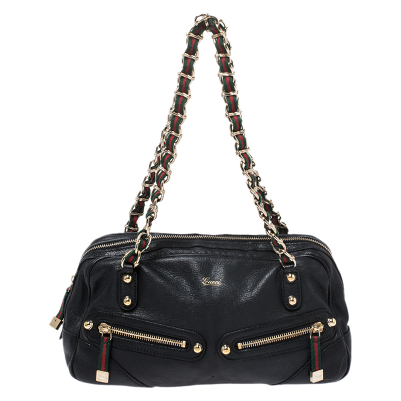 Gucci Black Leather Capri Bowler Bag