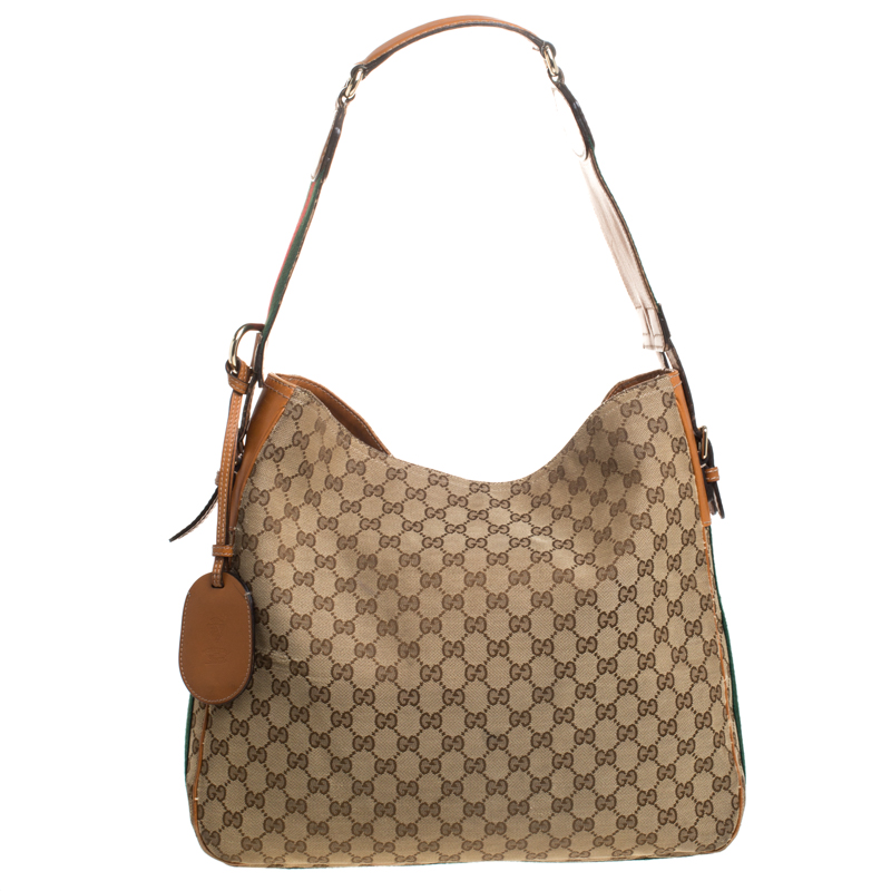Pre Owned حقيبة غوتشي Heritage متوسطة كانفاس GG بنية/ بيج