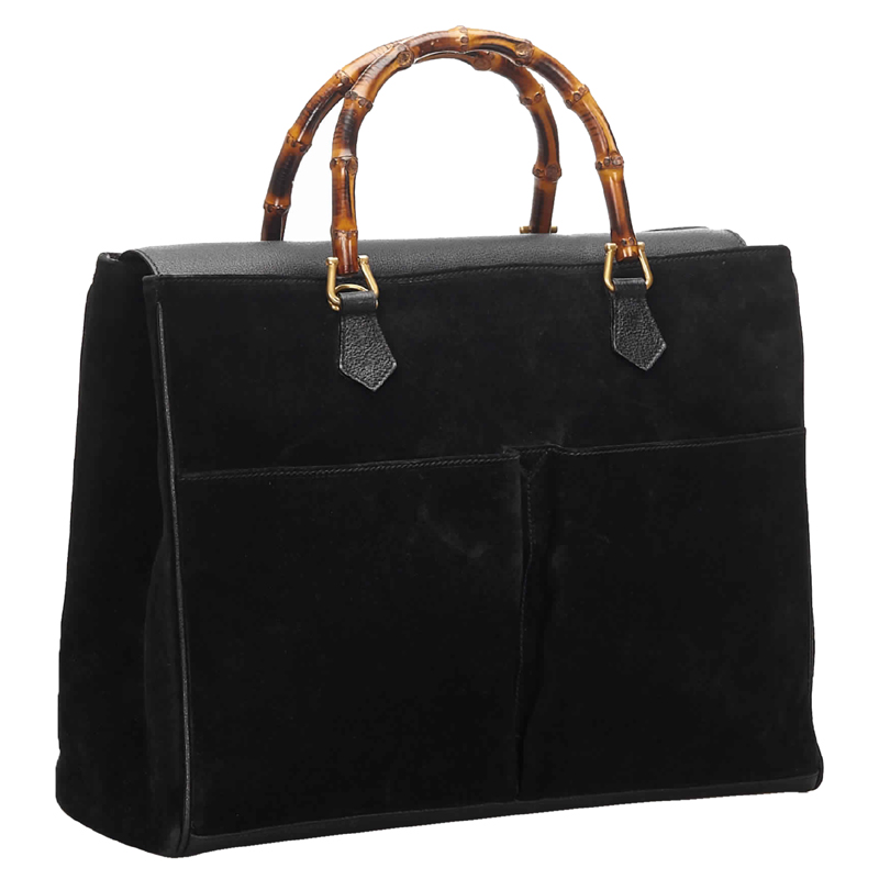 

Gucci Black Suede Bamboo Tote Bag