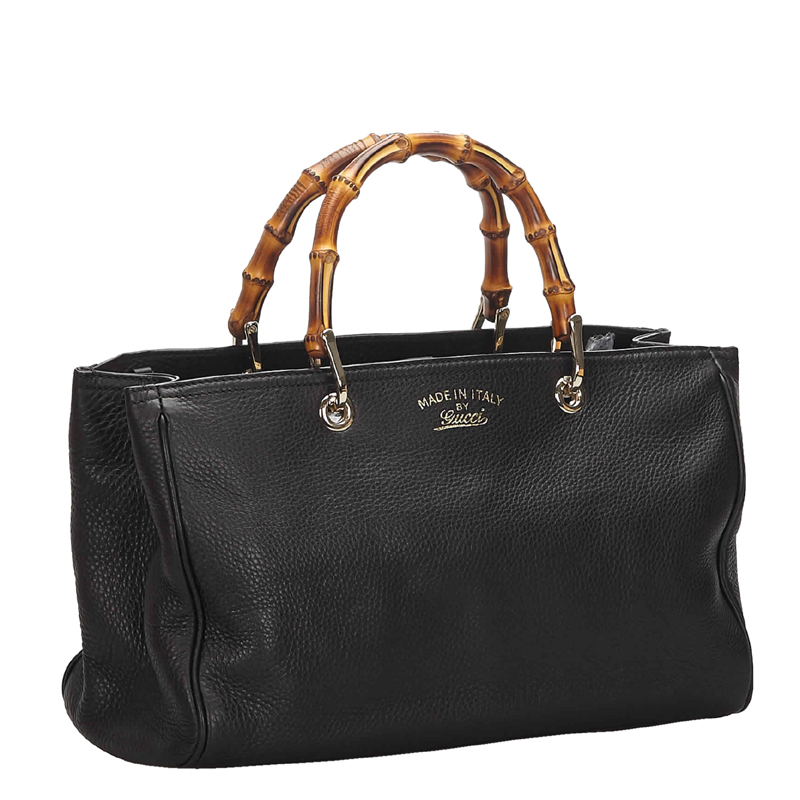 

Gucci Black Leather Bamboo Shopper Satchel
