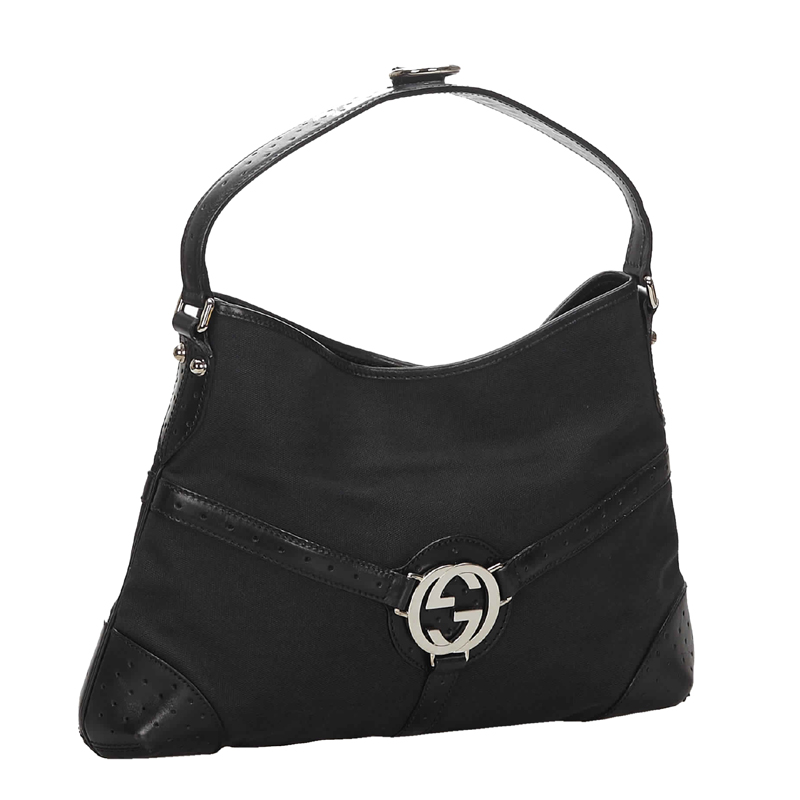 

Gucci Black Canvas Reins Hobo Bag