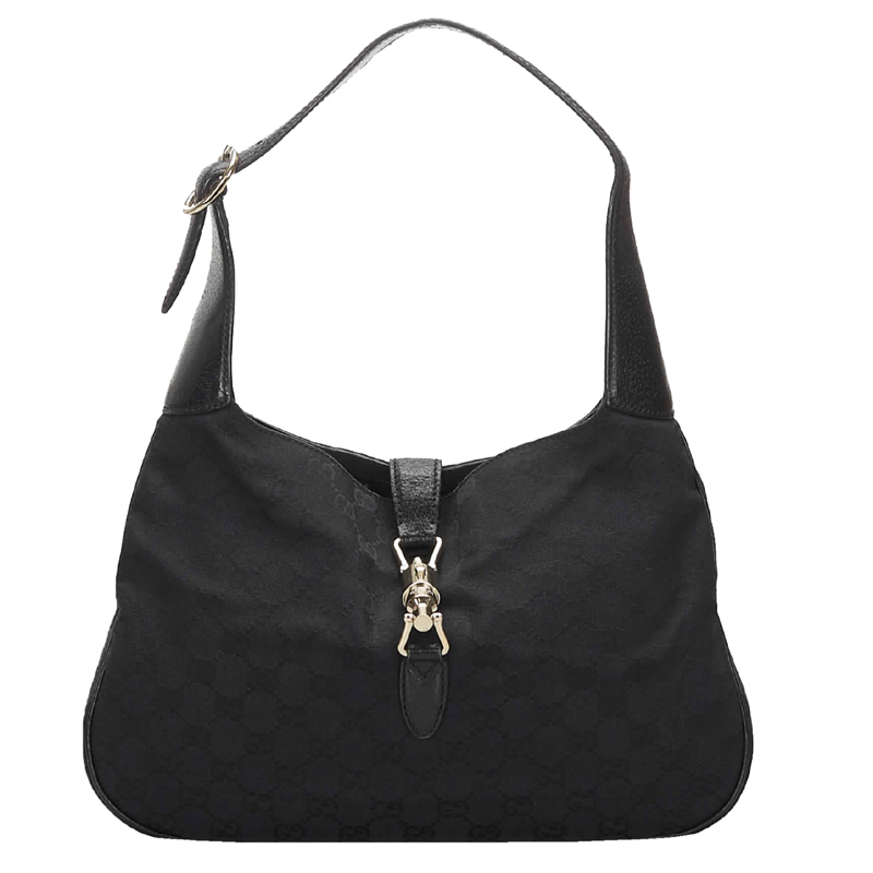 Pre-owned Gucci Black Gg Canvas Jackie Shoulder Bag | ModeSens