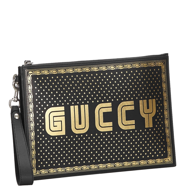 

Gucci Black Leather Guccy Moon and Stars Clutch Bag