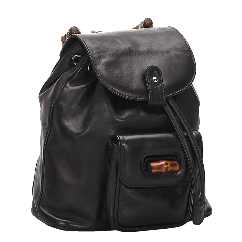 

Gucci Black Bamboo Leather Drawstring Backpack