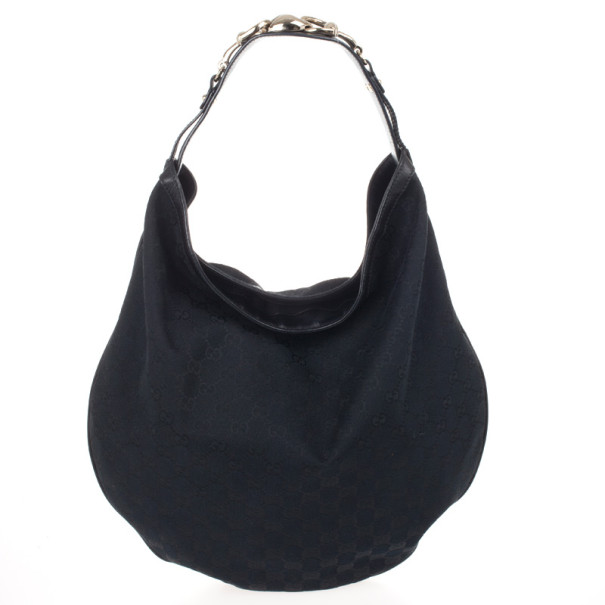 Pre Owned Gucci Black Monogram Horsebit Hobo