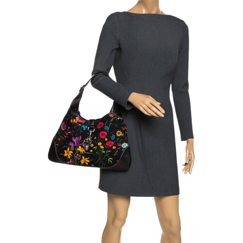 Gucci Black Fl Canvas And Leather Jackie O Hobo Gucci Black Fl Canvas And Leather