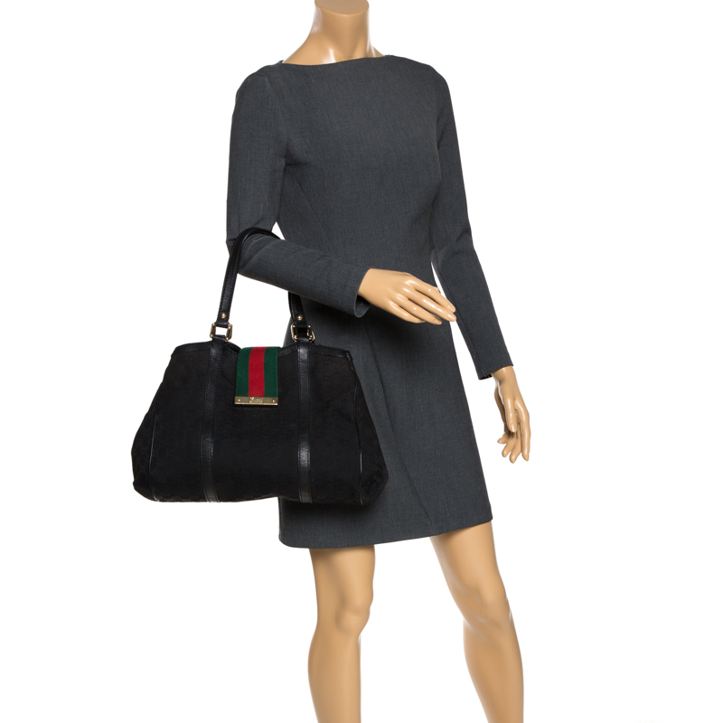 

Gucci Black GG Canvas  New Ladies Web Tote