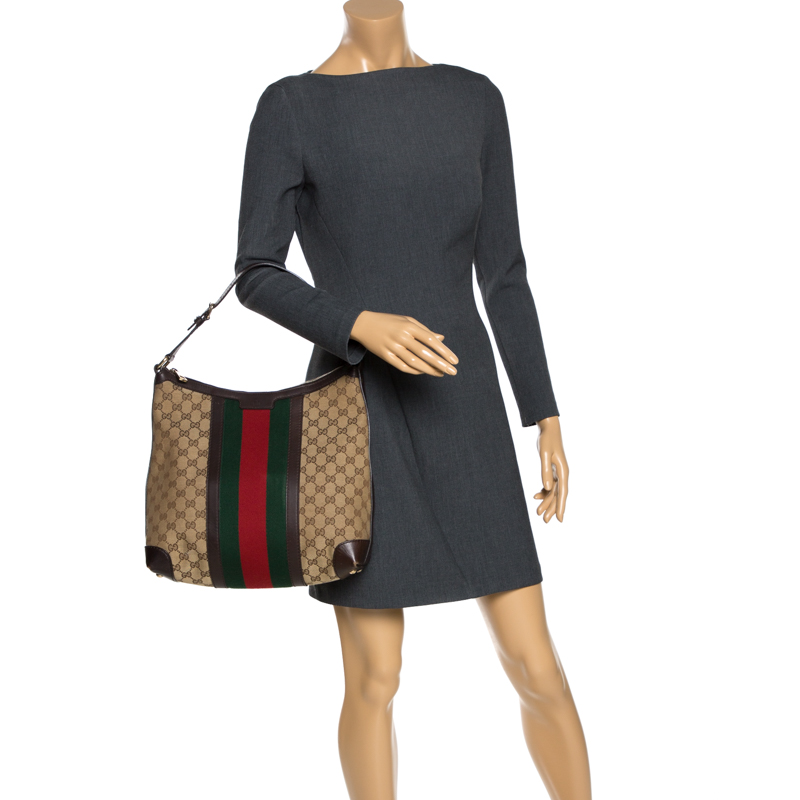 

Gucci Beige/Ebony GG Canvas and Leather  Vintage Web Hobo