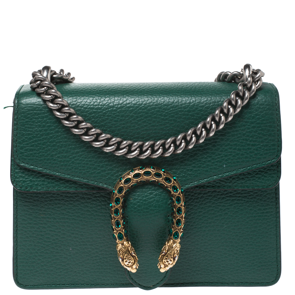 Pre-owned Gucci Green Leather Mini Dionysus Shoulder Bag | ModeSens
