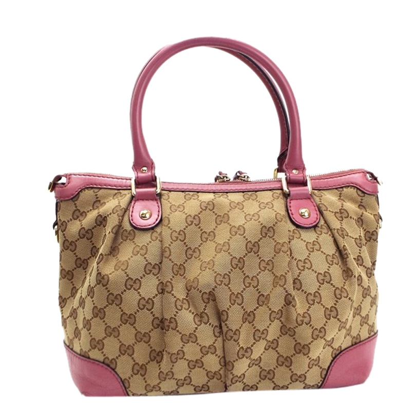

Gucci Beige/Pink GG Canvas Sukey Tote Bag