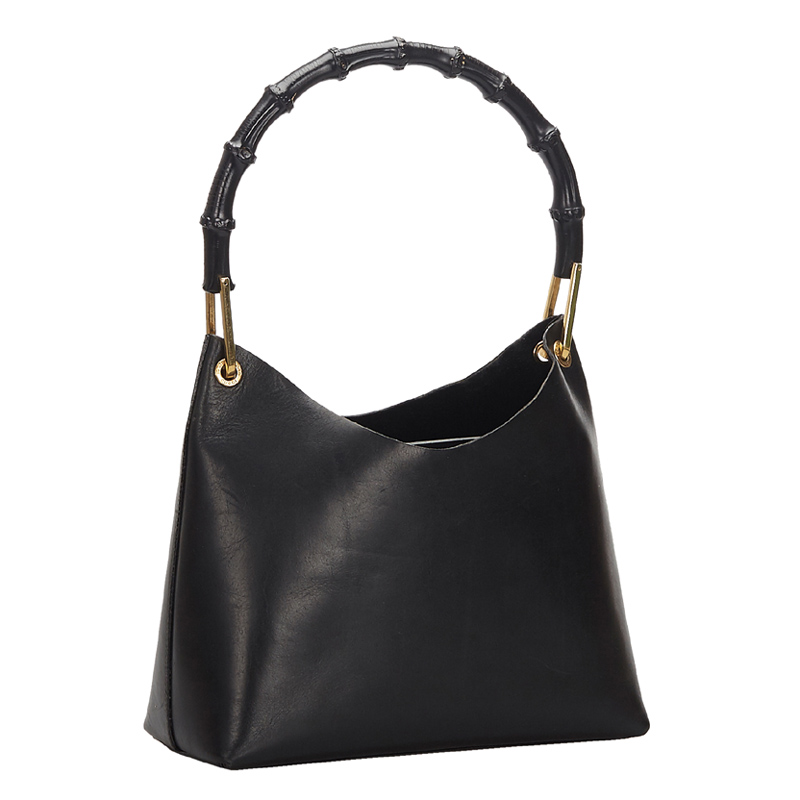 

Gucci Black Leather Bamboo Top Handle Bag