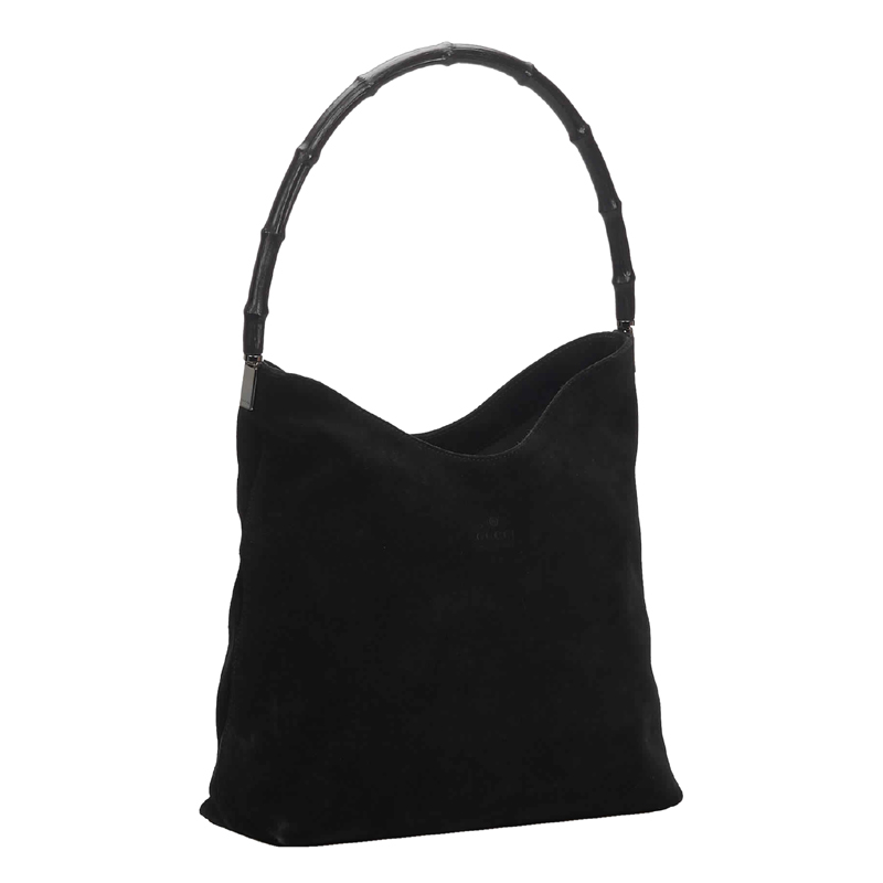 

Gucci Black Suede Leather Bamboo Shoulder Bag