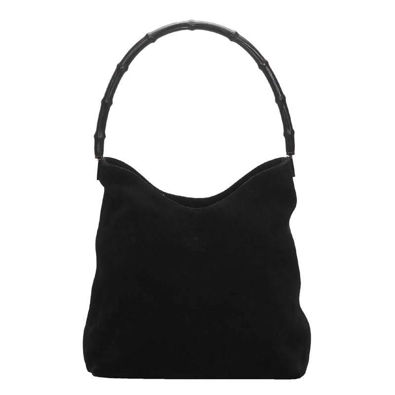 Click to view more detailed imagery on our partner's website Gucci Black Suede Leather Bamboo Shoulder Bag