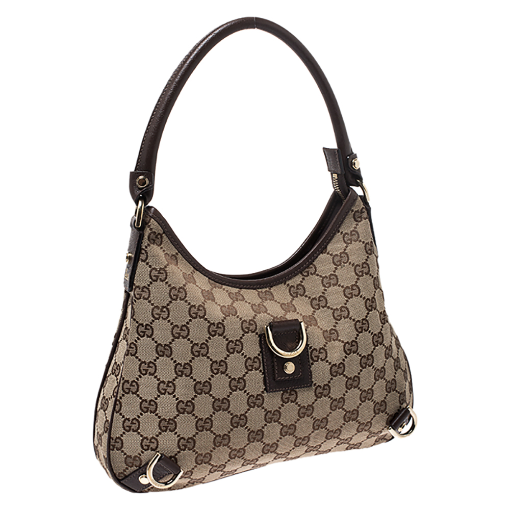 Gucci Beige/Cream GG Canvas and Leather Small Abbey D-Ring Hobo at 1stDibs