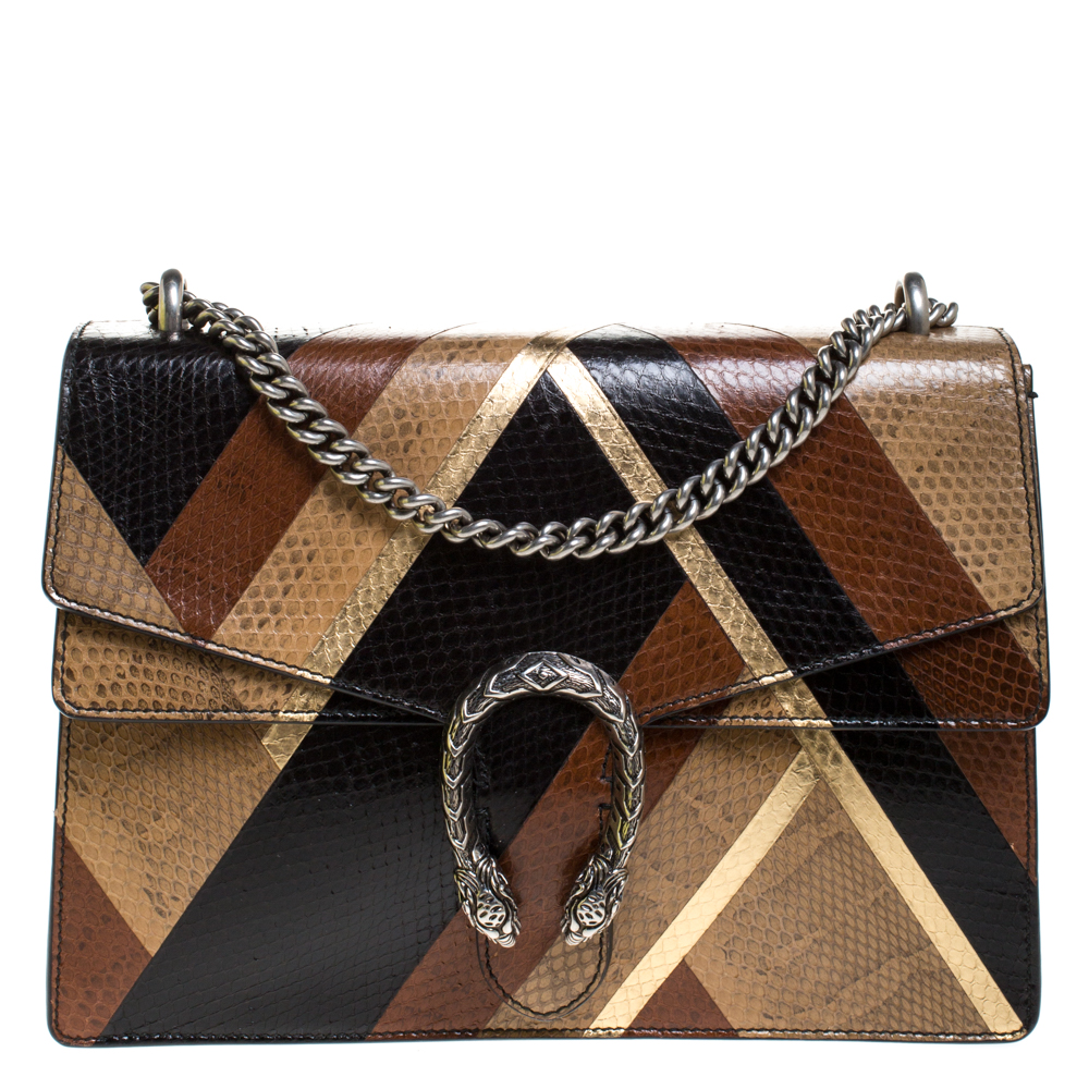 Pre Owned Gucci Tricolor Python Medium Dionysus Shoulder Bag