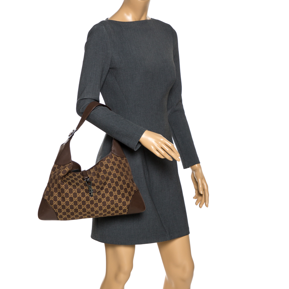 

Gucci Brown/Beige GG Canvas and Leather Jackie Hobo