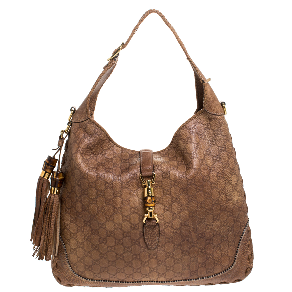 GUCCI GG #38259 Brown Embossed Leather Jackie Guccissima Bag – ALL YOUR  BLISS