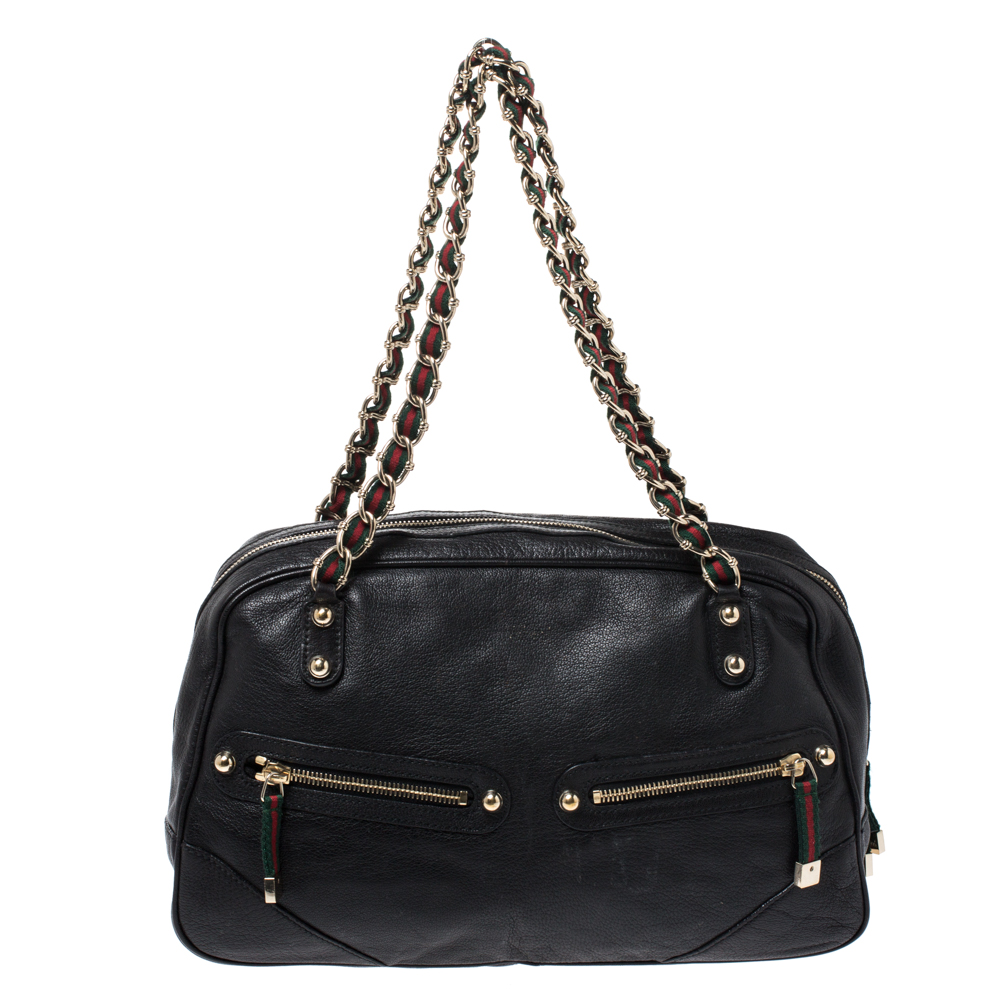 Pre-owned Gucci Black Leather Capri Bowler Bag