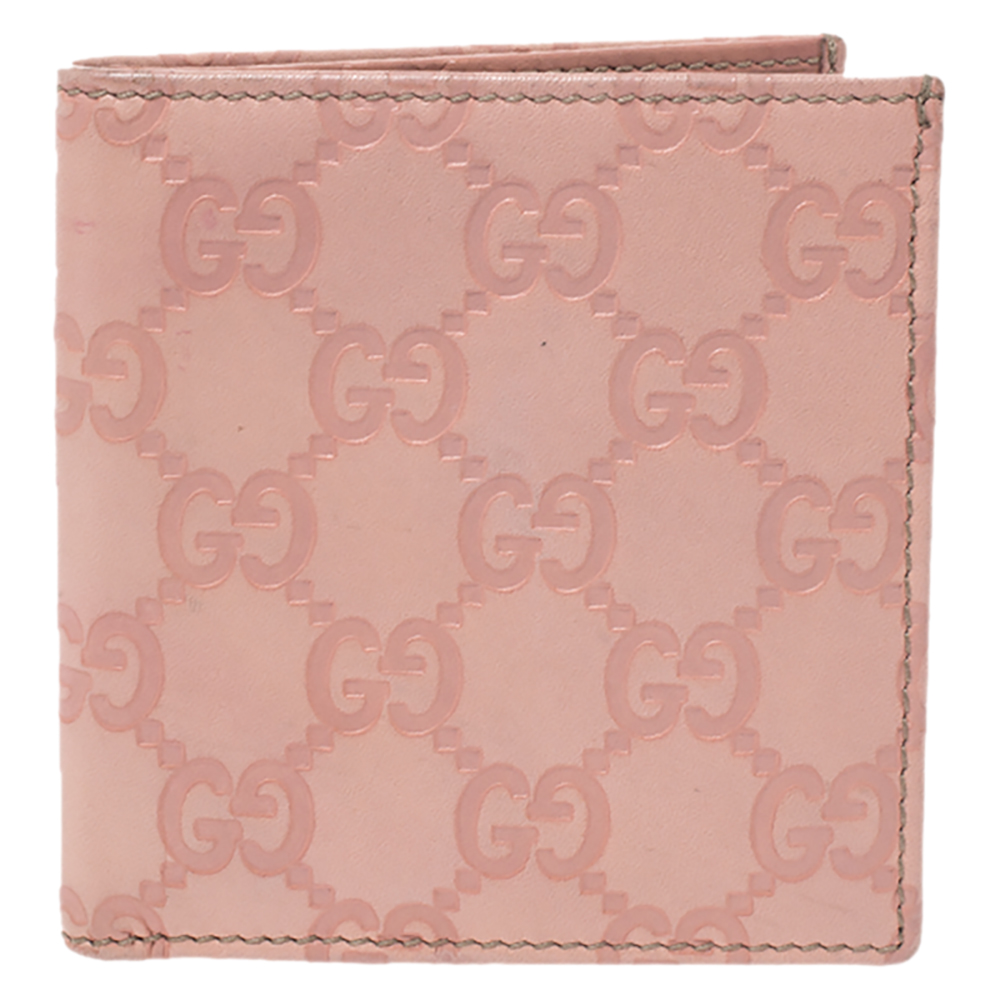 Pre-owned Gucci Ssima Leather Bifold Wallet In Pink