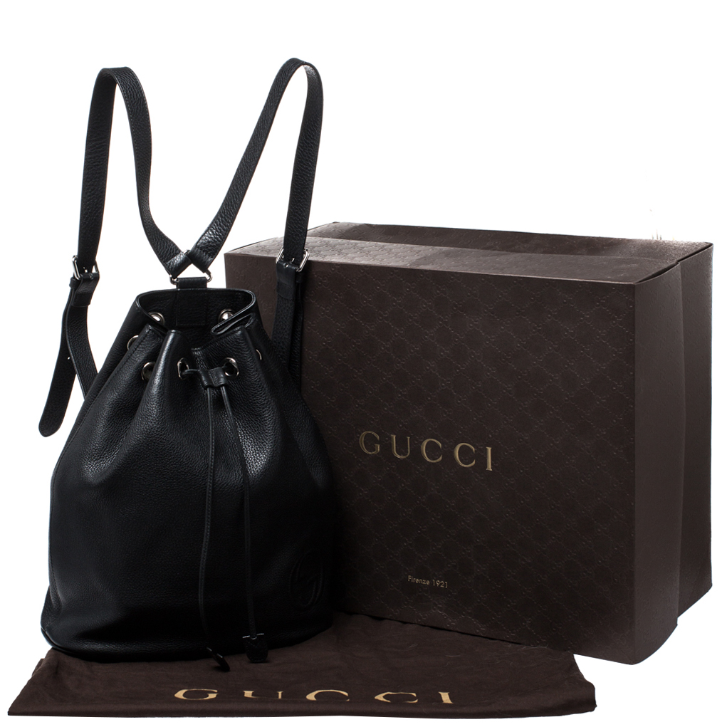 Gucci Microguccisima Black Leather Drawstring Backpack 607993