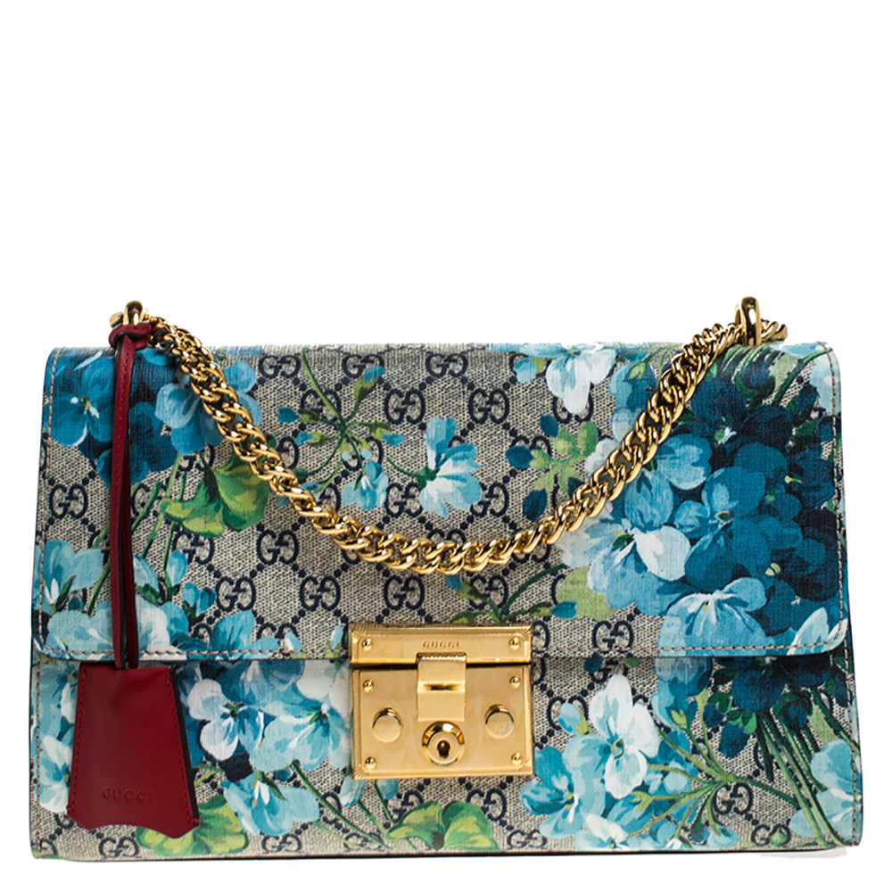 Pre-owned Gucci Multicolor Gg Supreme Blooms Canvas And Leather Medium Padlock Shoulder Bag