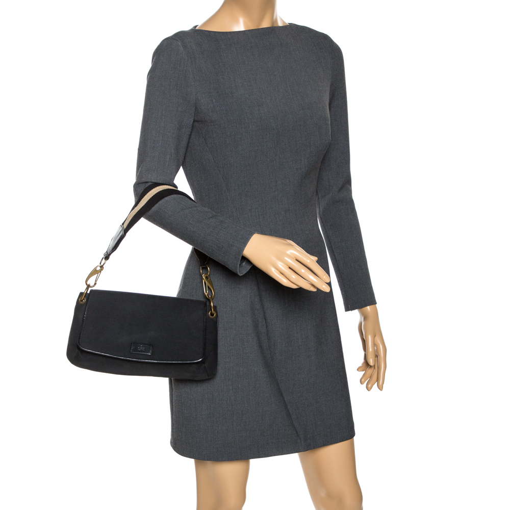 

Gucci Black Canvas  Vintage Flap Shoulder Bag