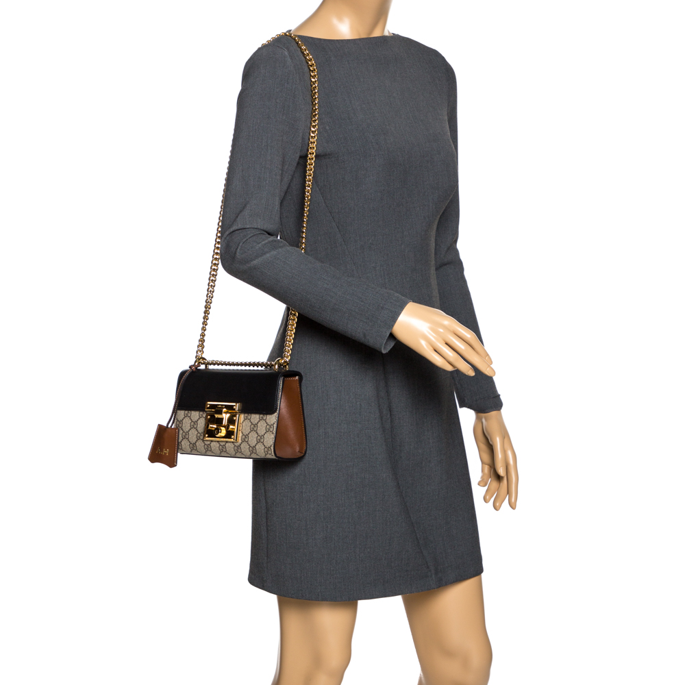 

Gucci Beige/Black GG Supreme Canvas and Leather Small Padlock Shoulder Bag
