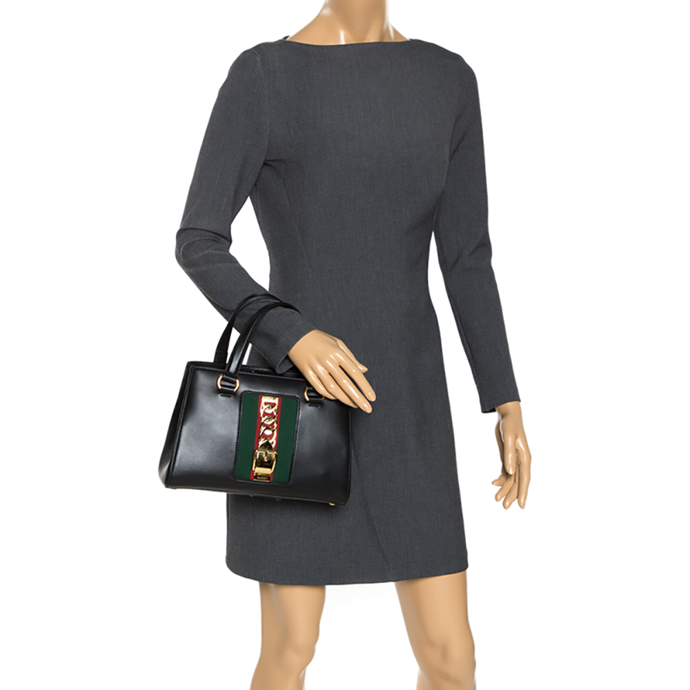 

Gucci Black Leather Sylvie  Tote