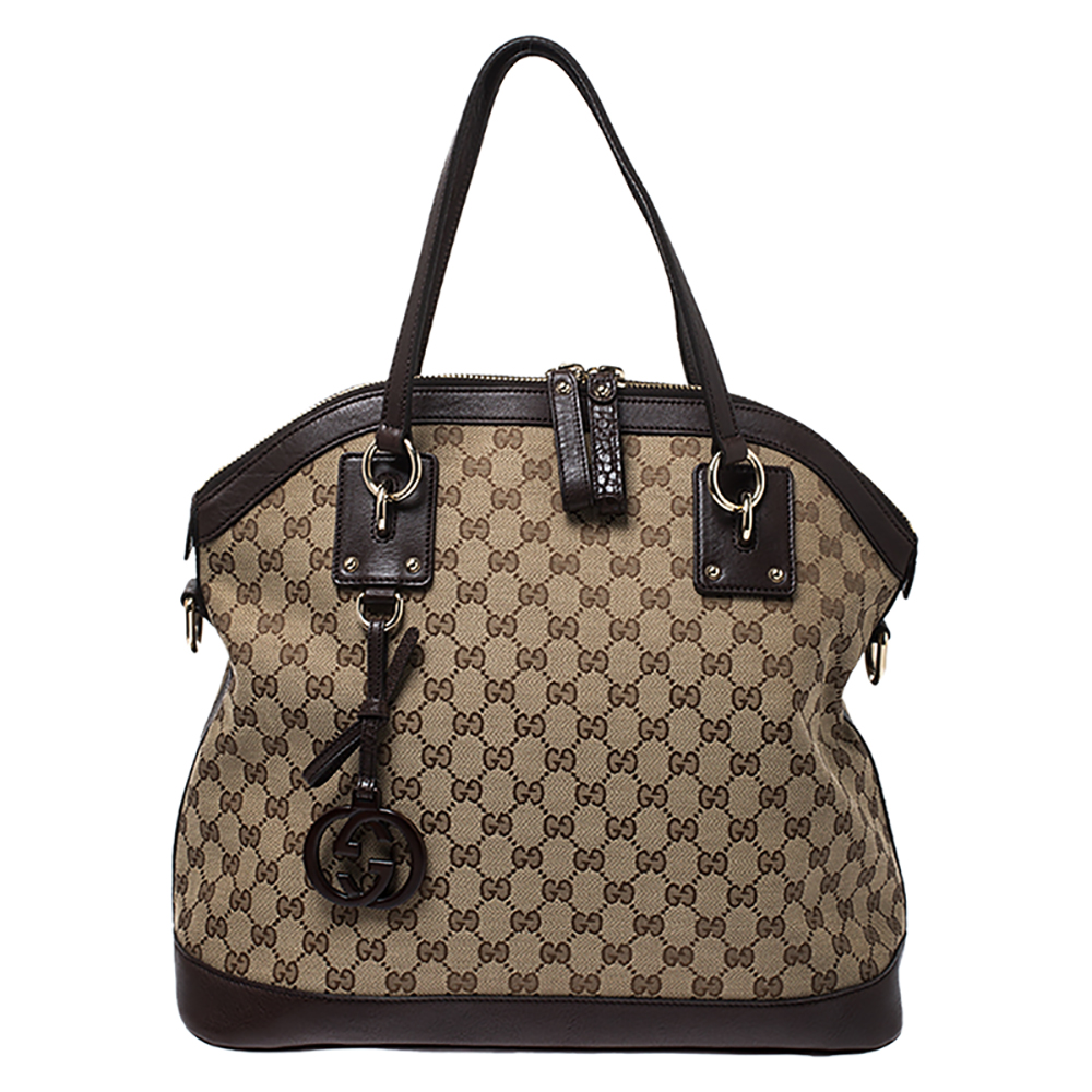 Gucci Brown GG Canvas and Leather Large Charm Dome Satchel