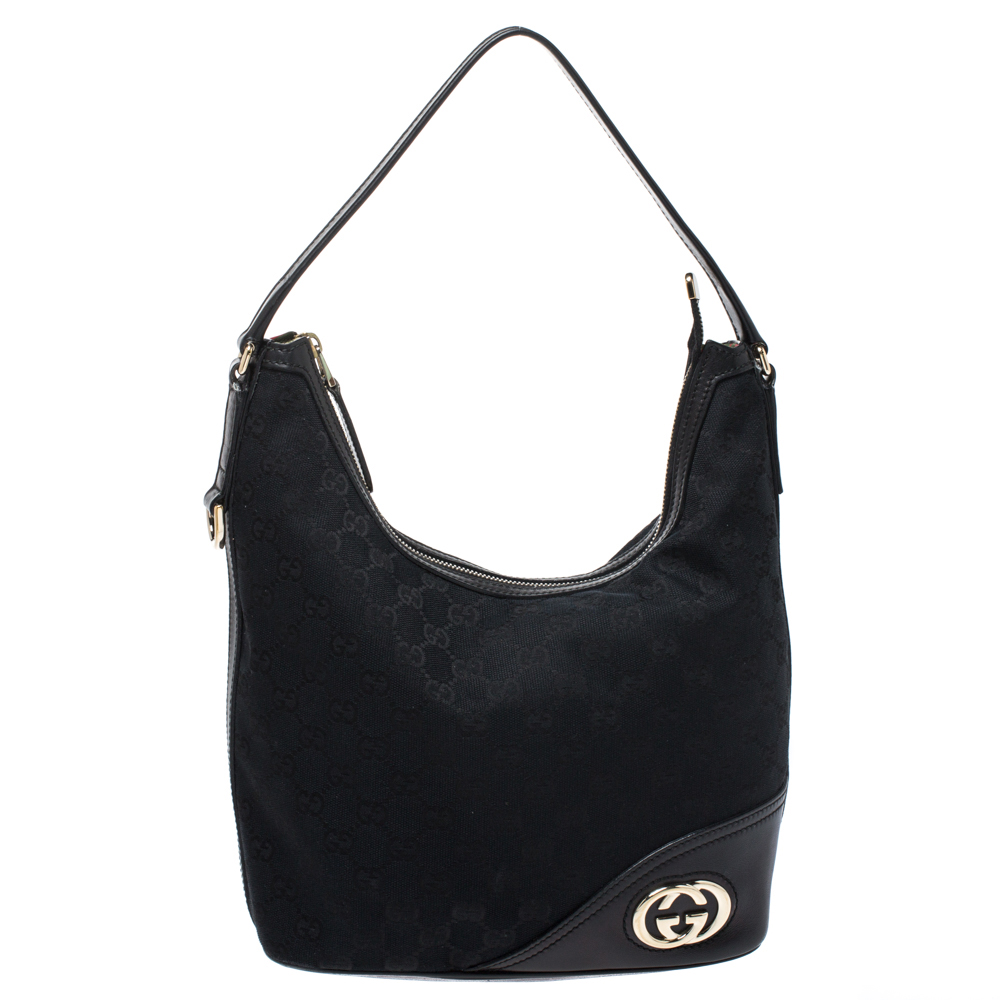 Gucci Black GG Canvas and Leather Britt Hobo