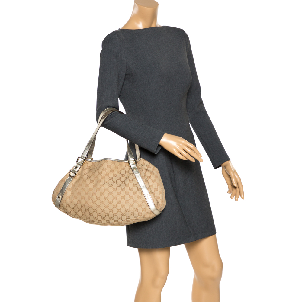 

Gucci Beige/Silver GG Canvas and Leather  Abbey Shoulder Bag