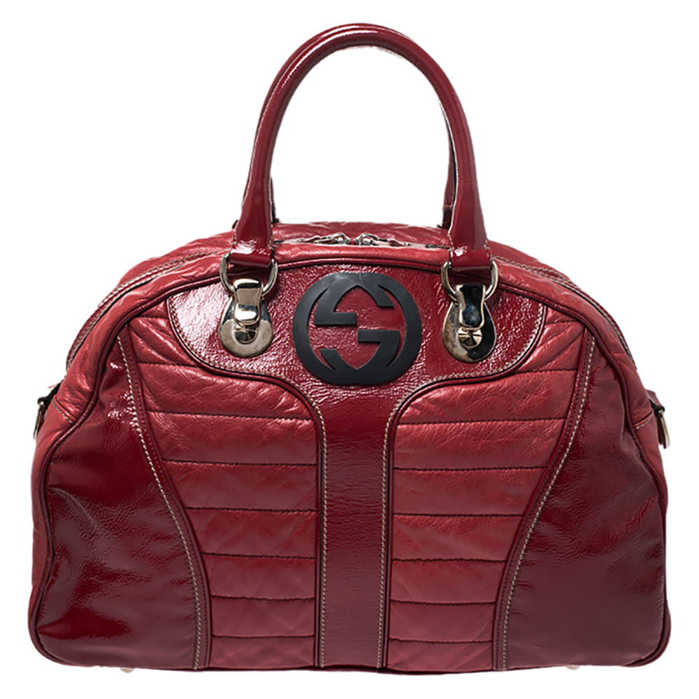 Gucci Red Leather Interlocking GG Satchel  