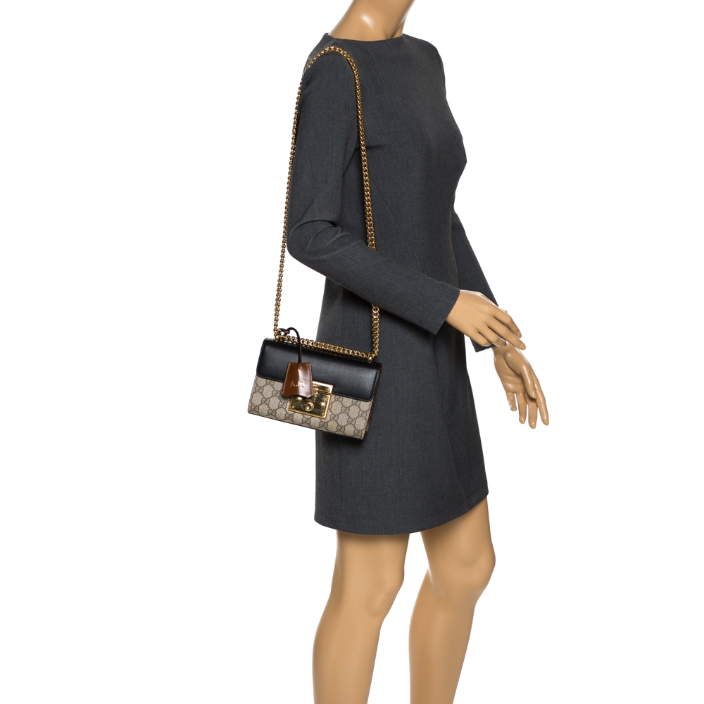 

Gucci Beige/Black GG Supreme Canvas and Leather Small Padlock Shoulder Bag