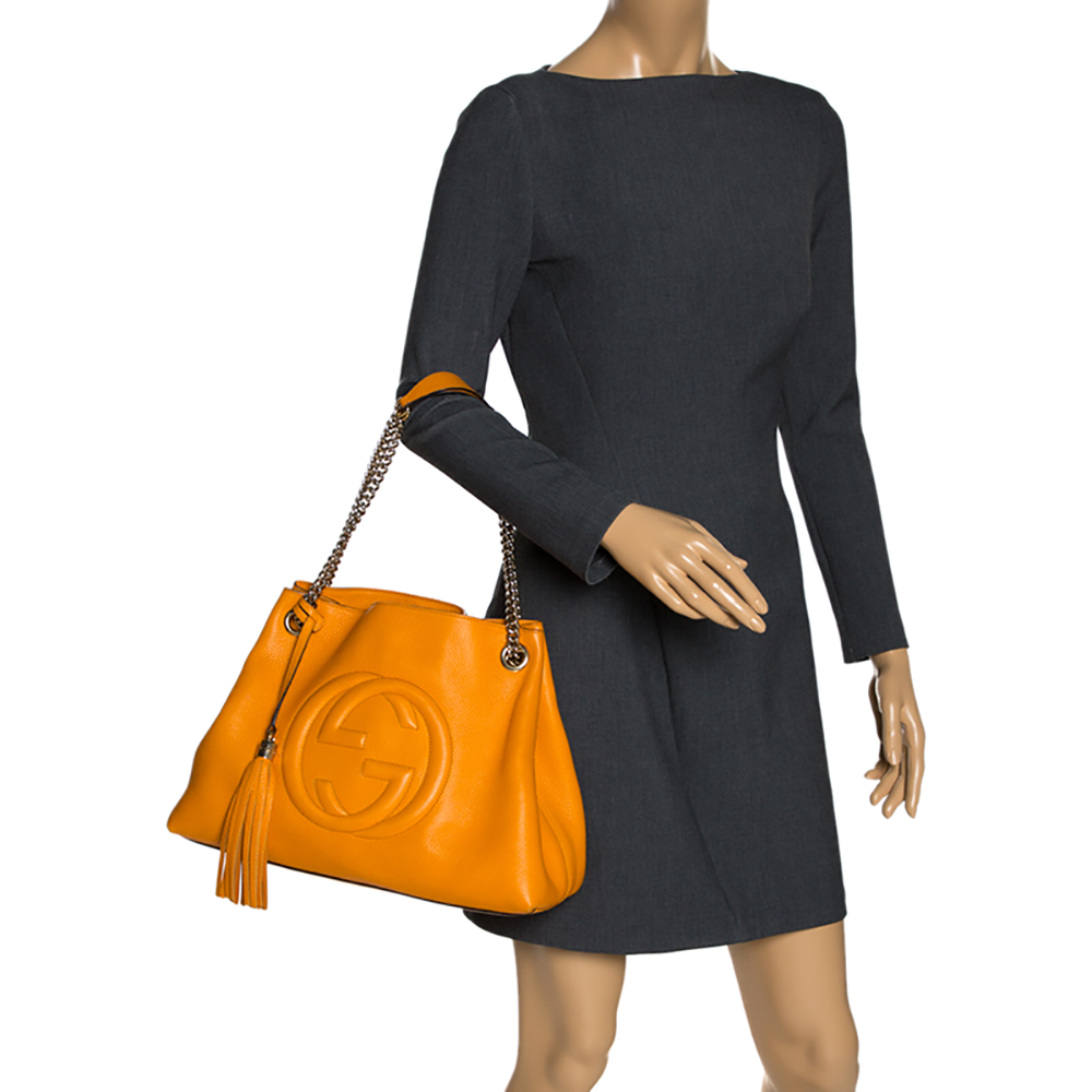 

Gucci Orange Pebbled Leather Medium Soho Tote