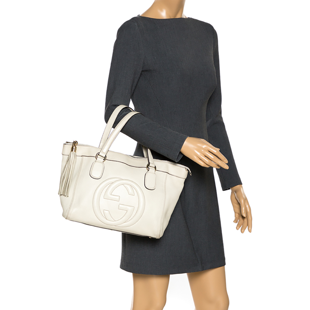 

Gucci Cream Pebbled Leather Soho Tote
