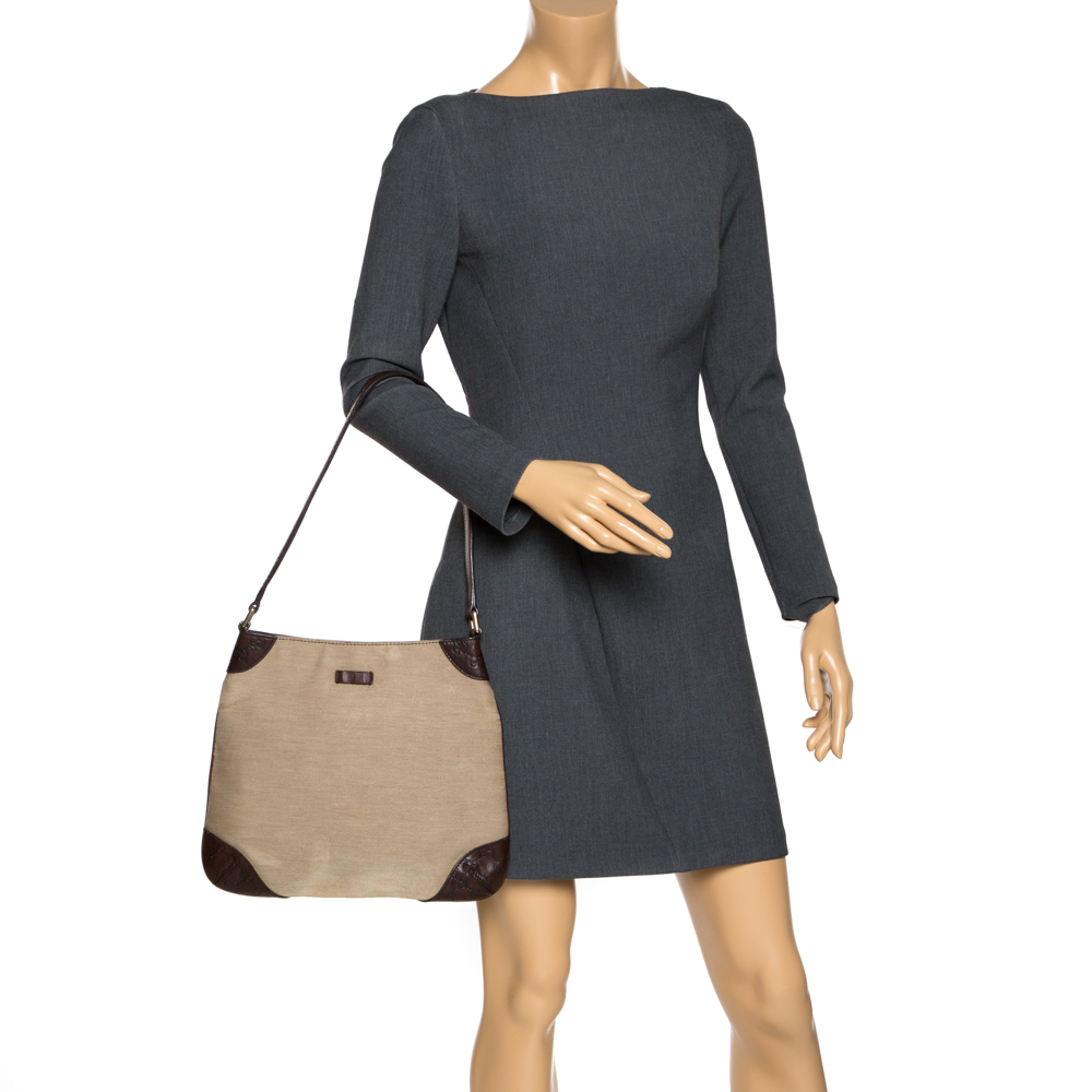 

Gucci Brown Guccissima Leather and Canvas Flat Shoulder Bag