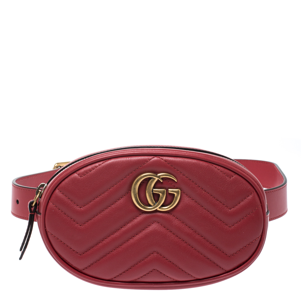 Gucci Red Matelasse Leather GG Marmont 