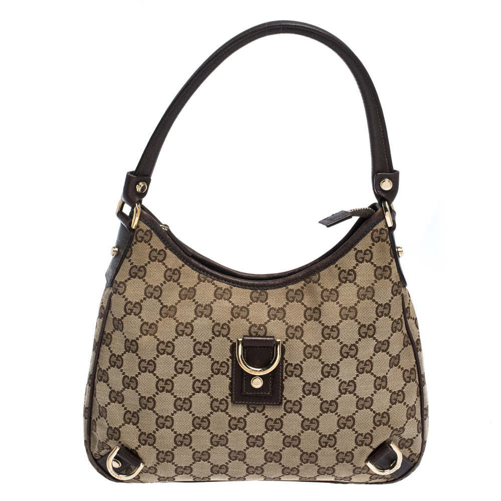 Gucci Beige/Brown GG Canvas and Leather Small Abbey D Ring Hobo 