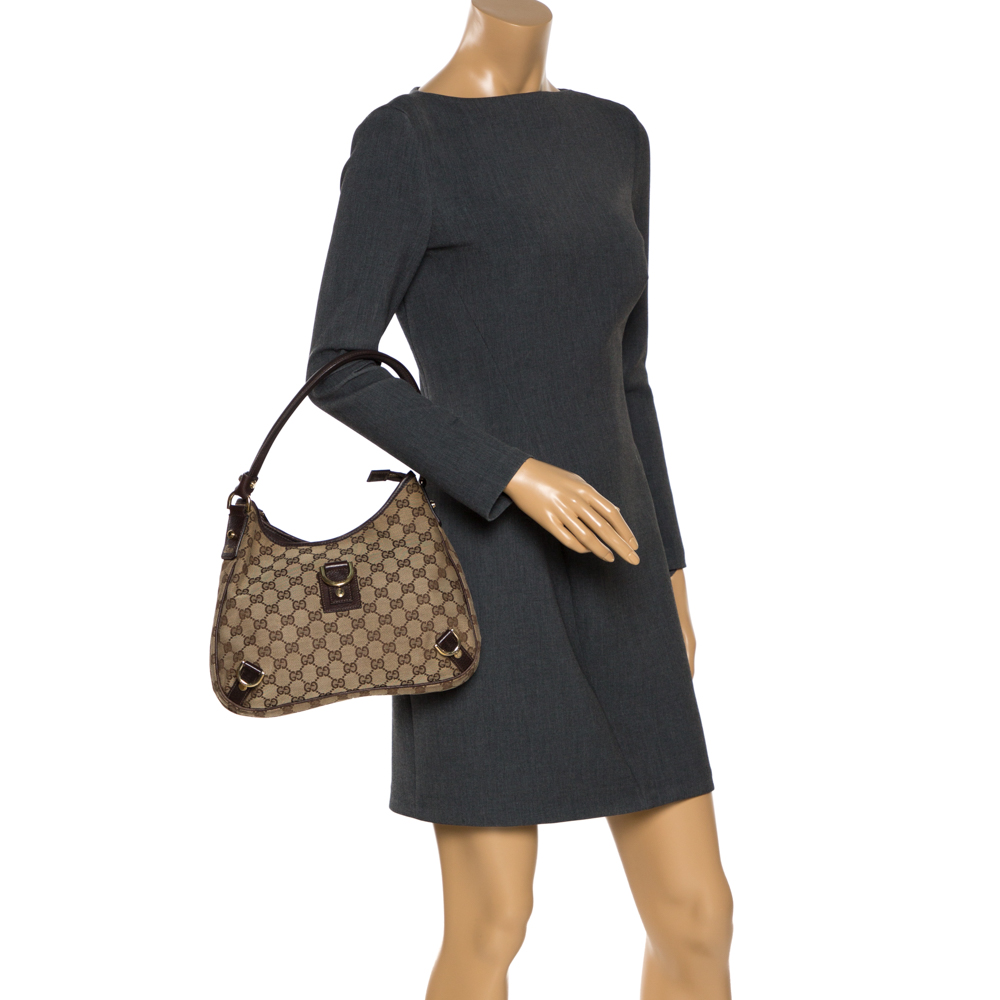 

Gucci Beige/Brown GG Canvas and Leather Small Abbey D Ring Hobo