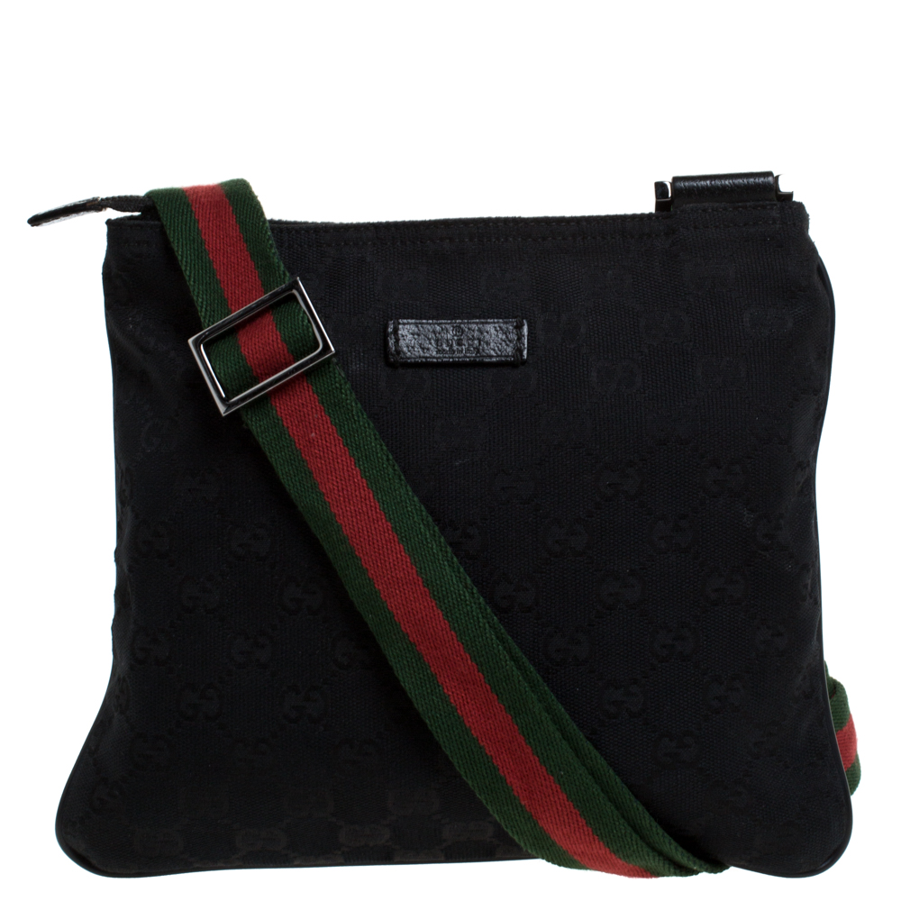 Pre Owned Gucci Black GG Canvas and Leather Messenger Bag