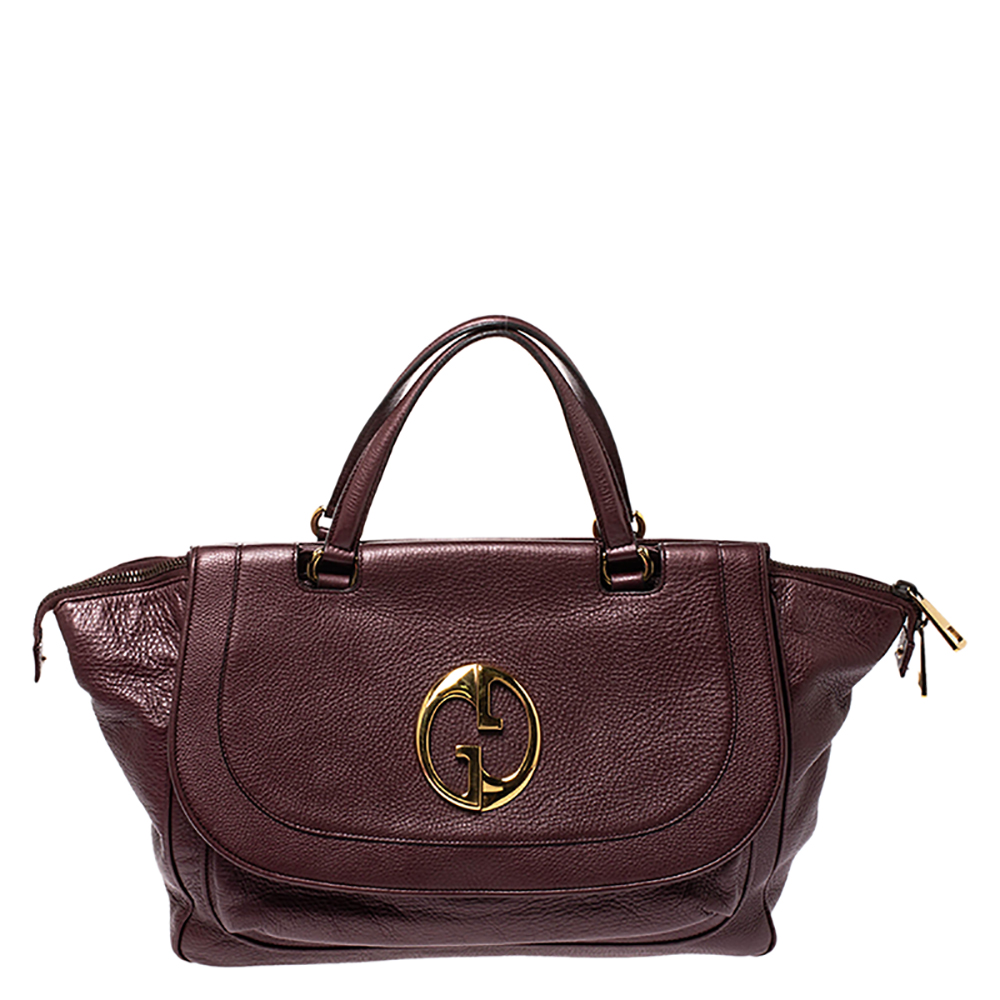 Pre Owned Gucci Metallic Burgundy Leather Large 1973 Satchel