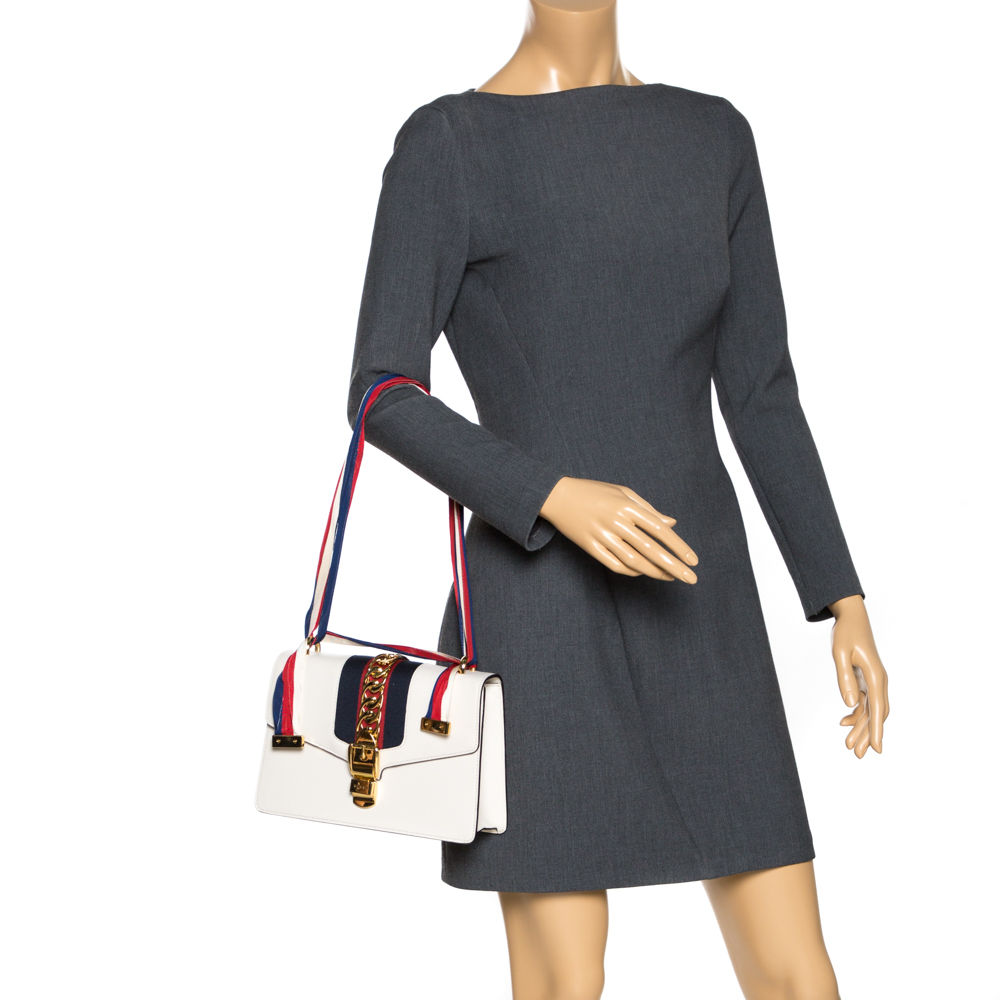 

Gucci Cream Leather Small Web Chain Sylvie Shoulder Bag