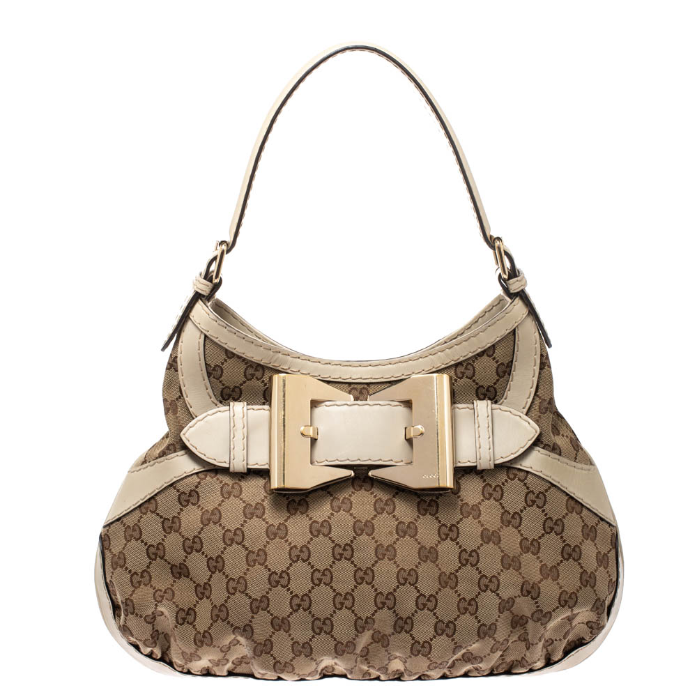 مملوكة مسبقًا Gucci Beige GG Canvas Canvas and Leather Small Queen Hobo