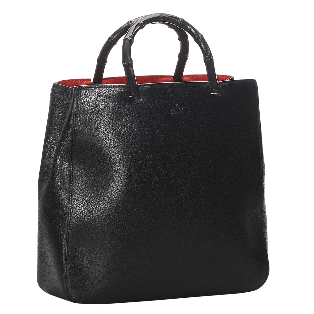 

Gucci Black Leather Bamboo Tote