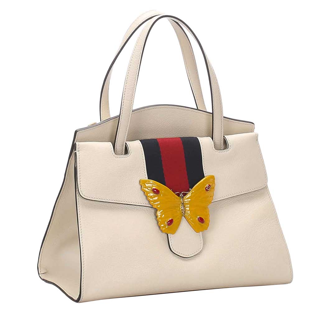 

Gucci White Leather Medium Web Linea Butterfly Totem Satchel, Red