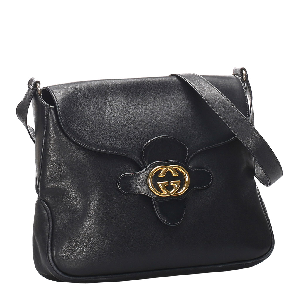 

Gucci Black Leather GG Shoulder Bag