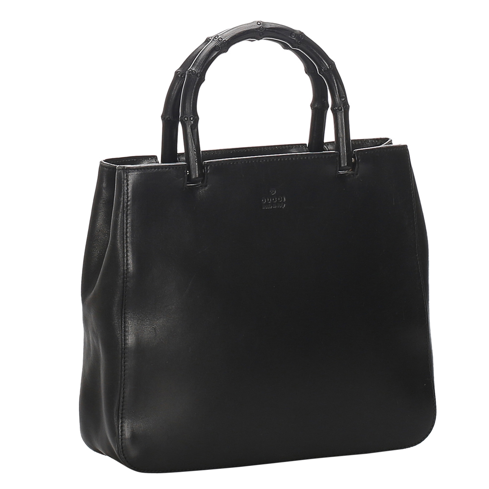 

Gucci Black Leather Bamboo Tote