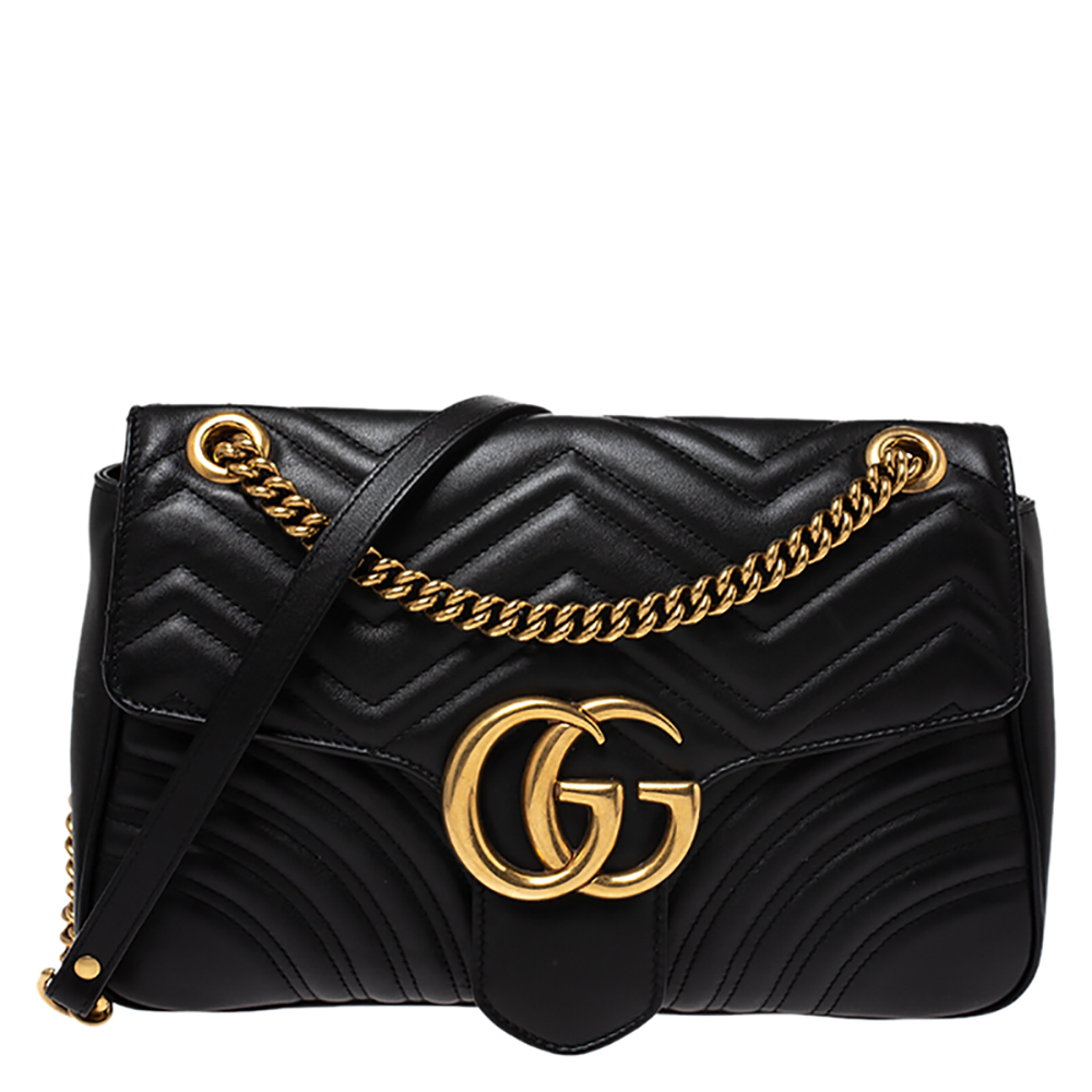 Gucci Black Matelasse Leather Medium GG Marmont Shoulder Bag Gucci ...